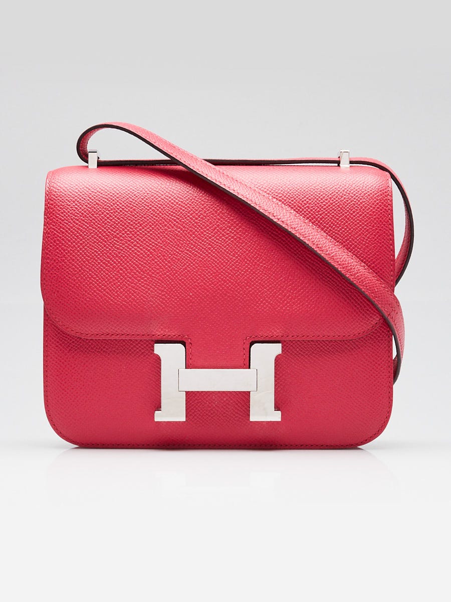 Hermes 18cm Rose Extreme Swift Leather Palladium Plated Constance