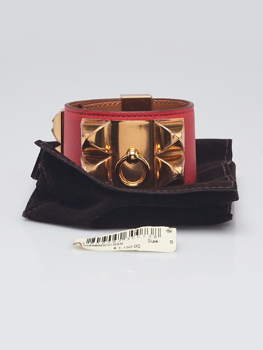 Hermes Rouge Tomate Swift Leather Gold Plated Collier de Chien Bracelet