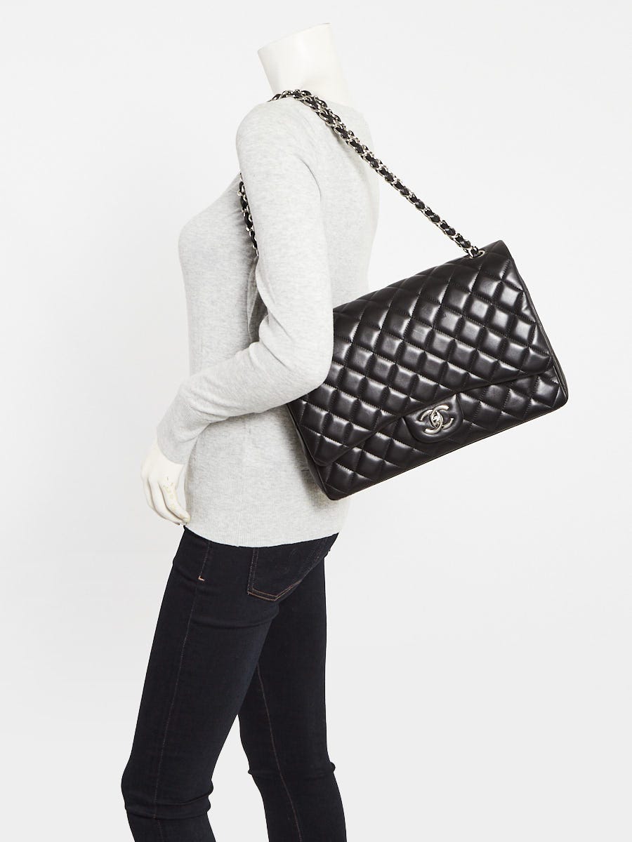 Chanel Black Quilted Lambskin Leather Classic Jumbo Double Flap Bag