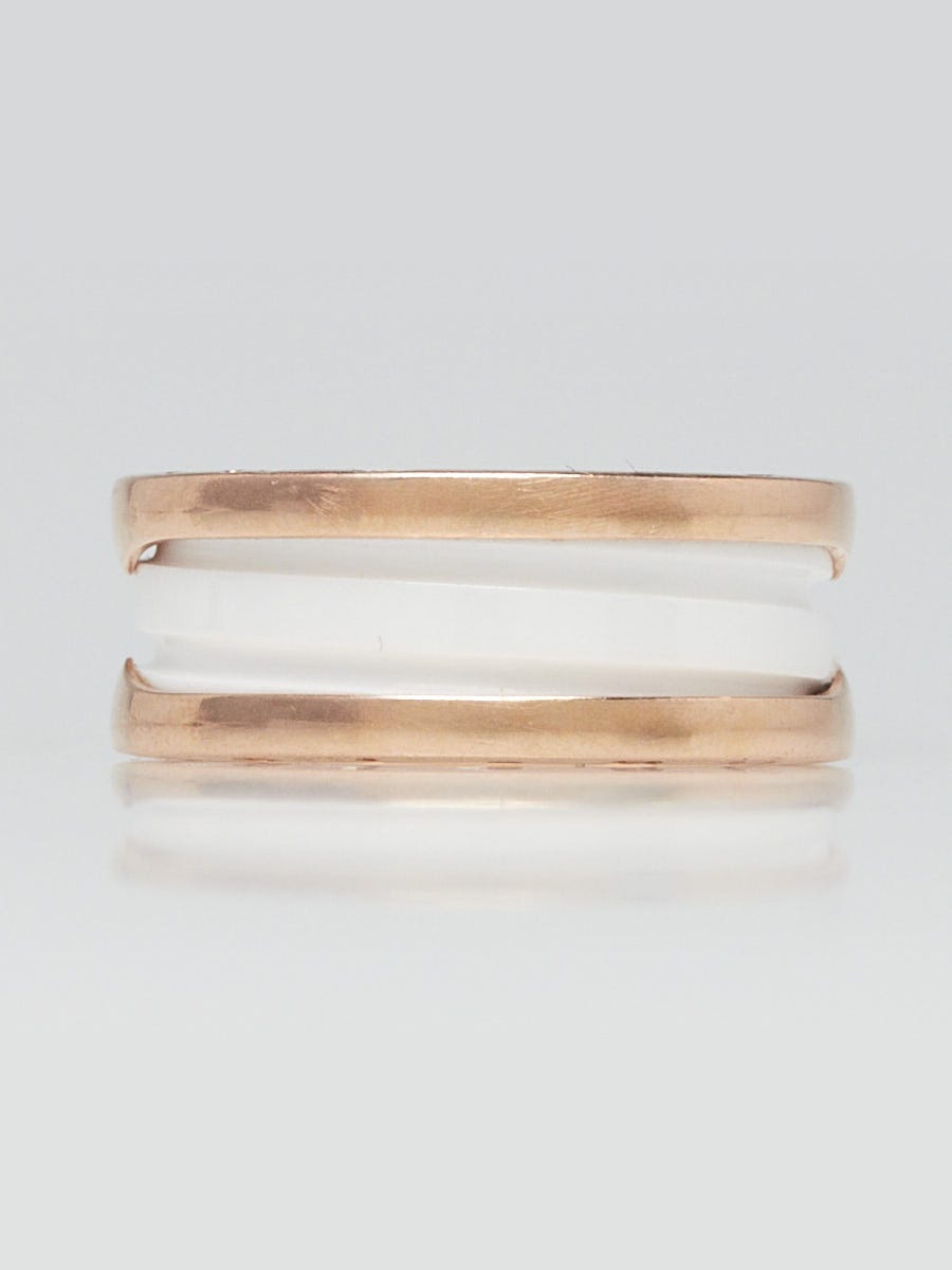 Bvlgari 18k Rose Gold and White Ceramic B.Zero1 2-Band Ring Size 6/52