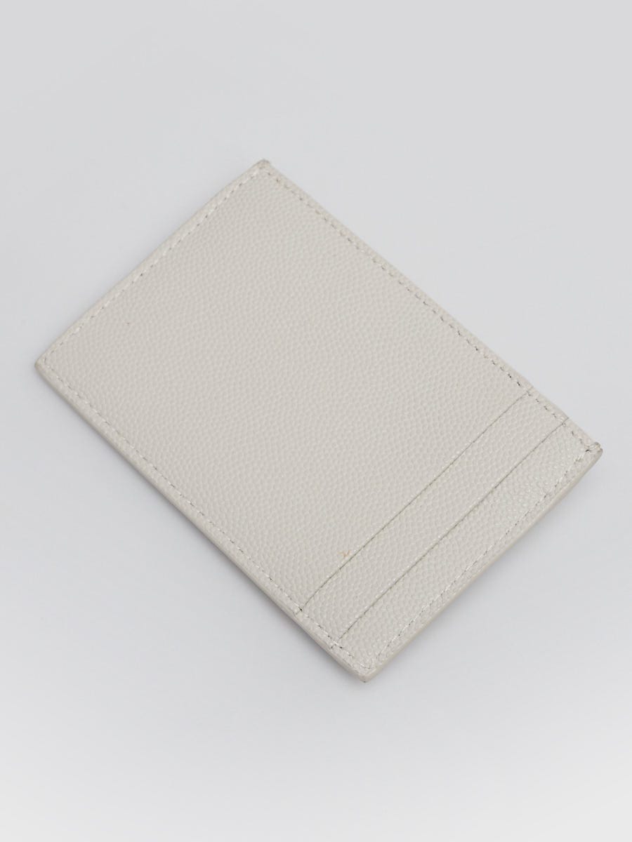 Yves Saint Laurent White Grained Leather Uptown Card Holder Wallet