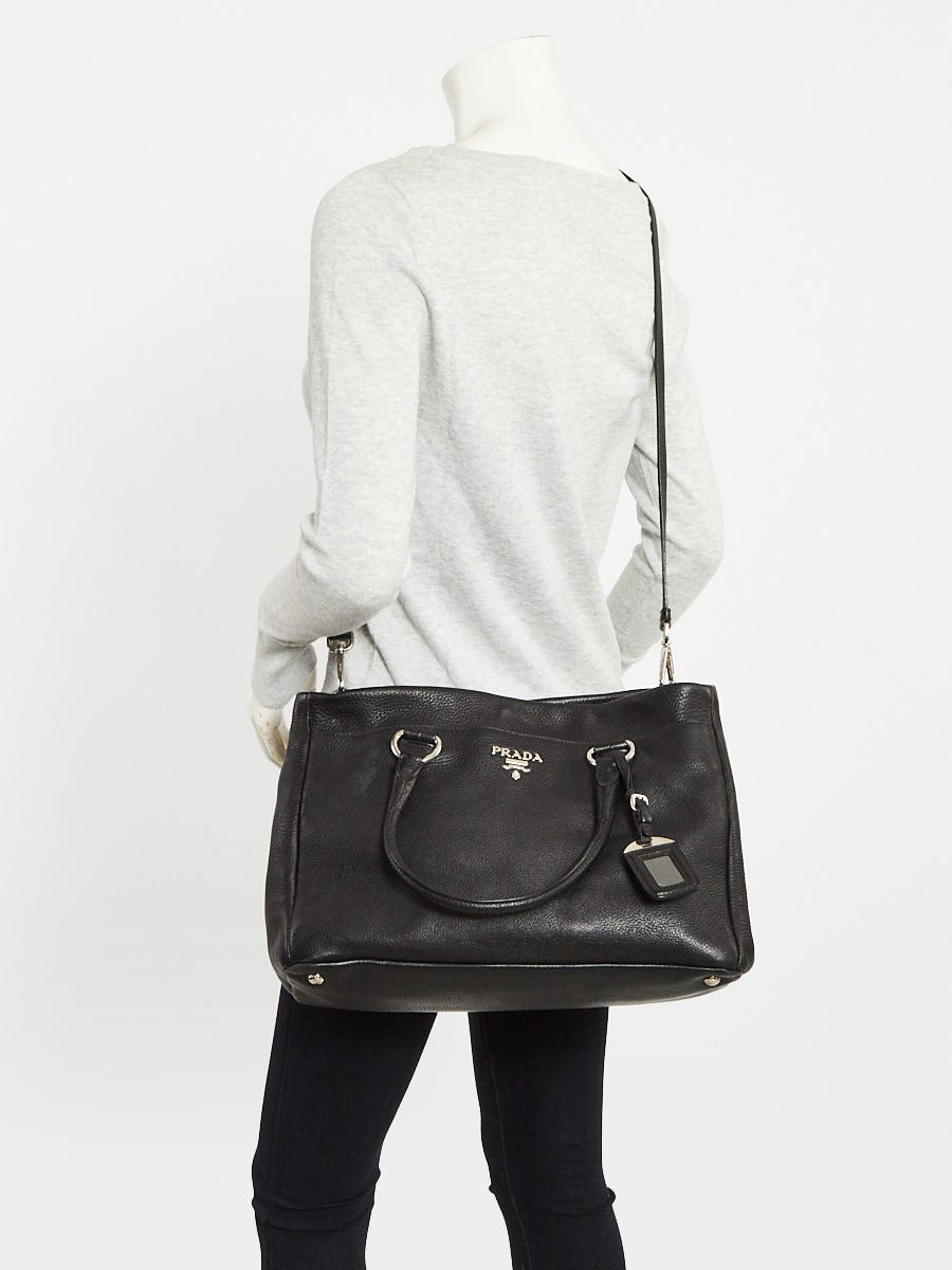 Prada Black Vitello Daino Leather Tote Bag BR4393