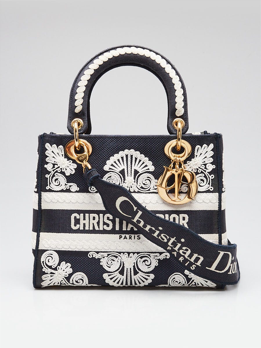 Christian Dior Blue/White Embroidered Cornely Medium Lady D-Lite