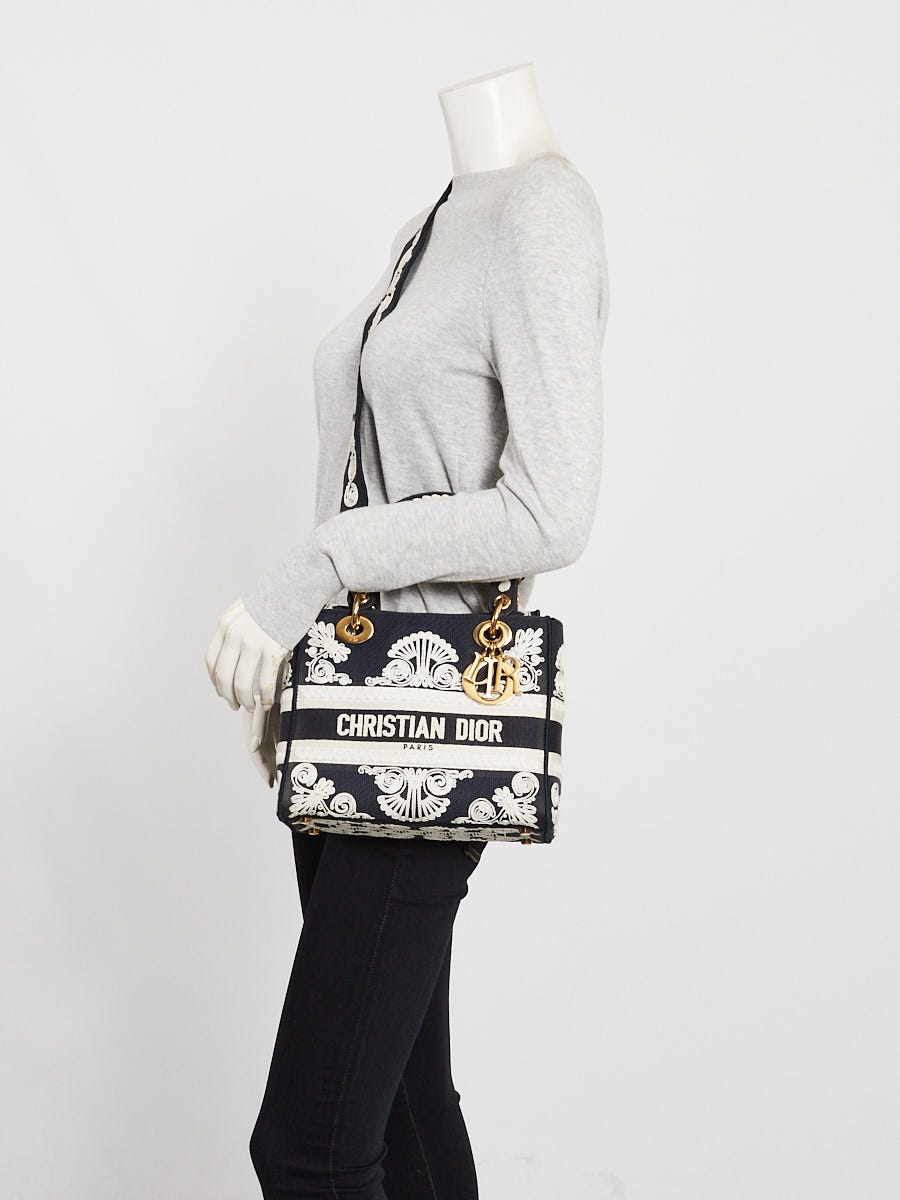 Christian Dior Blue/White Embroidered Cornely Medium Lady D-Lite Bag
