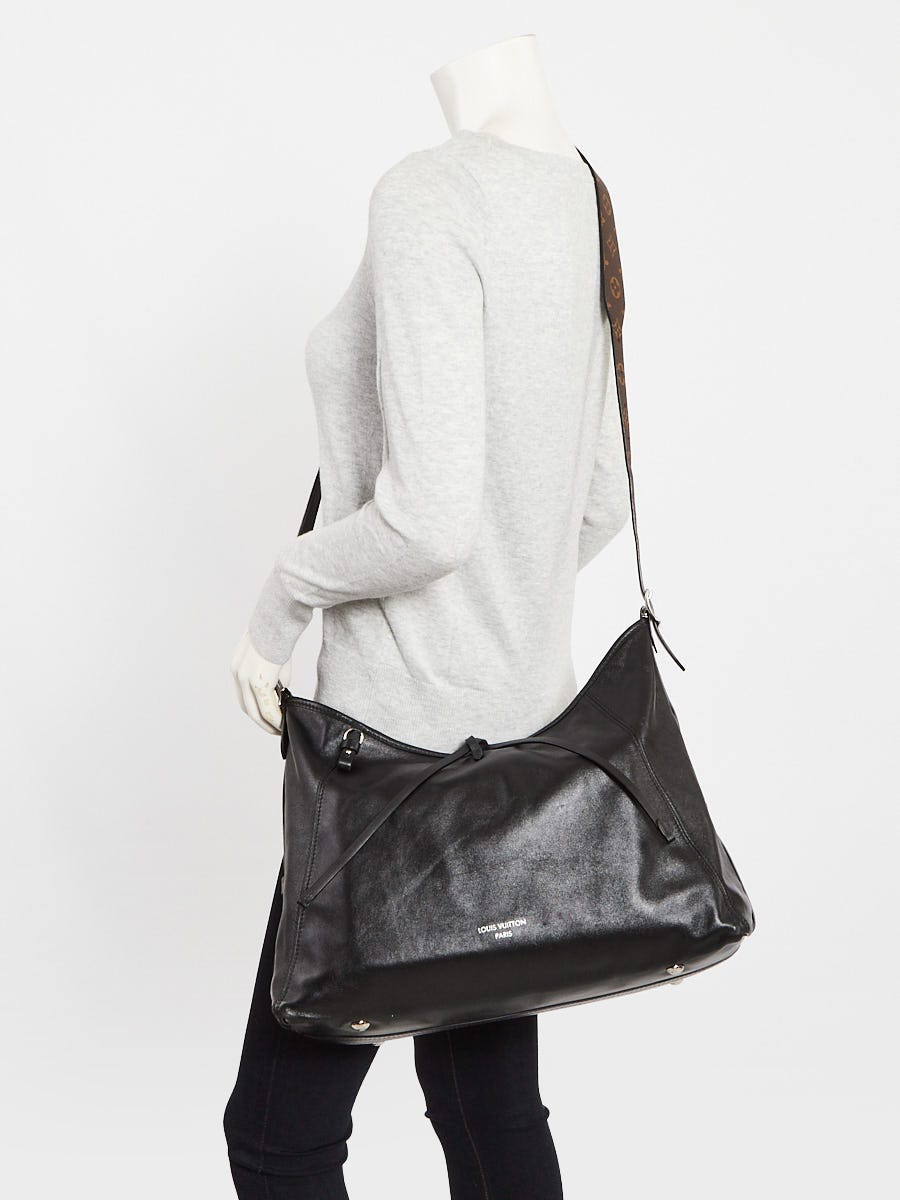 Louis Vuitton Black Lambskin Leather Monogram Canvas Carryall Vibe MM Bag