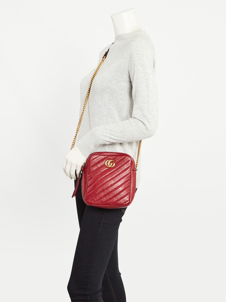 Gucci Red Quilted Leather Marmont Double Zip Crossbody Bag