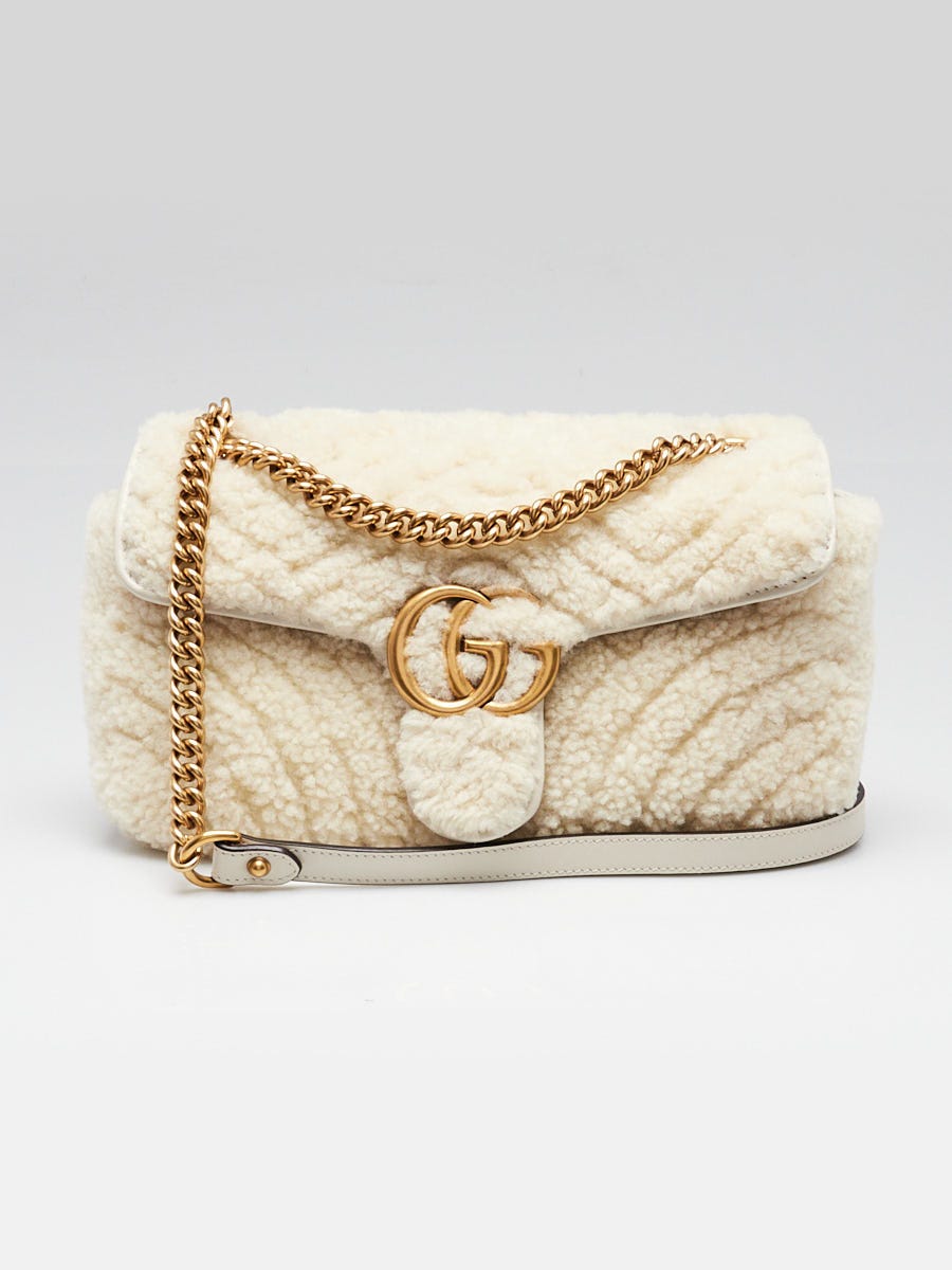 Gucci White Shearling GG Marmont Small Shoulder Bag | Yoogi's Closet