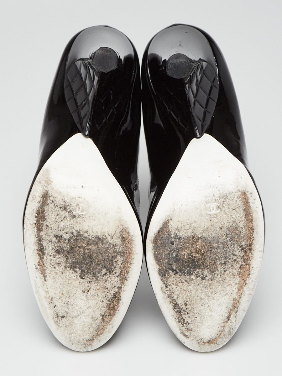 Chanel Black Patent Leather Strass Buckle Heels Size 11/41.5