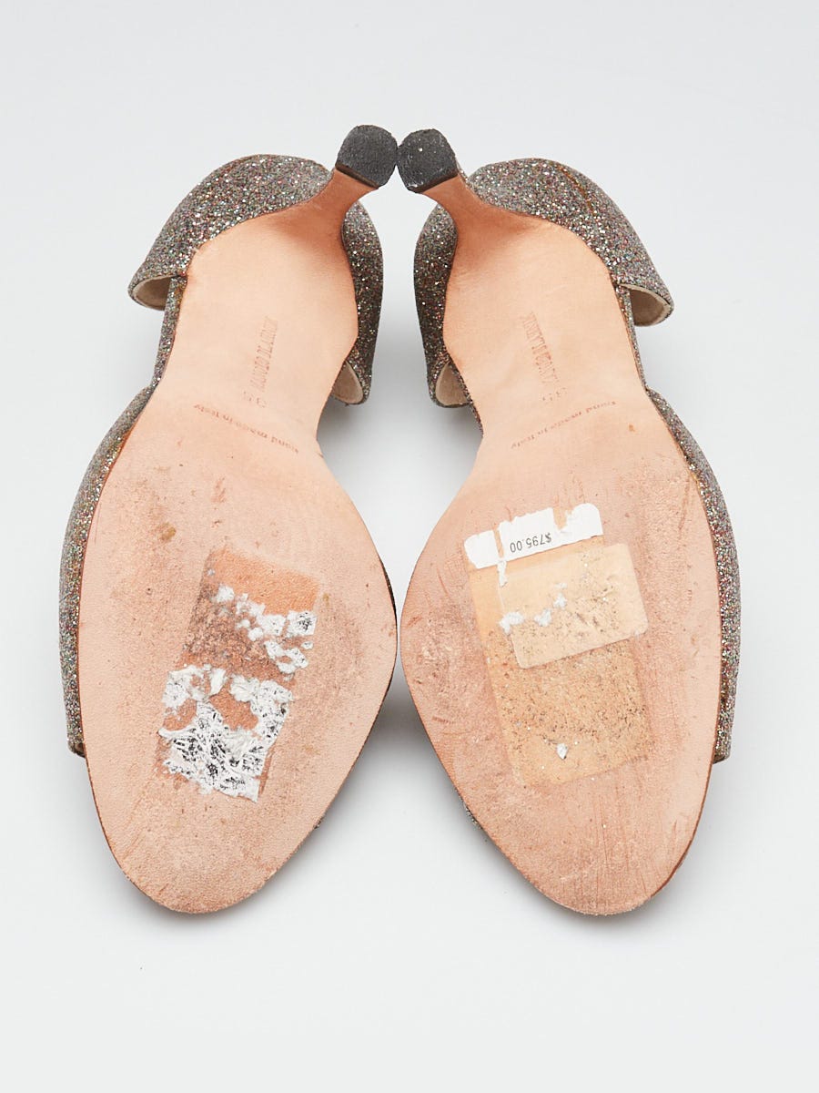 Manolo Blahnik Multicolor Glitter Astuta Open-Toe Slide Sandals Size 4.5/35