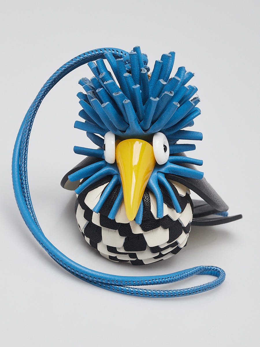 【澪】LOEWE ブローチ Loewe Blue/Black/White Calfskin Leather Hoopoe Bird Bag Charm