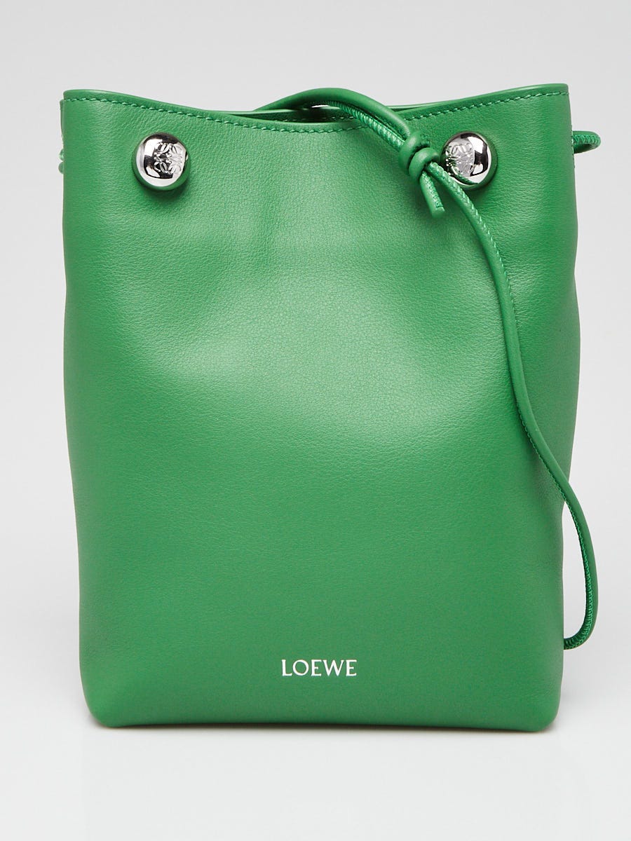 Loewe Green Soft Grained Leather Small Pebble Pouch Bag | Yoogi's