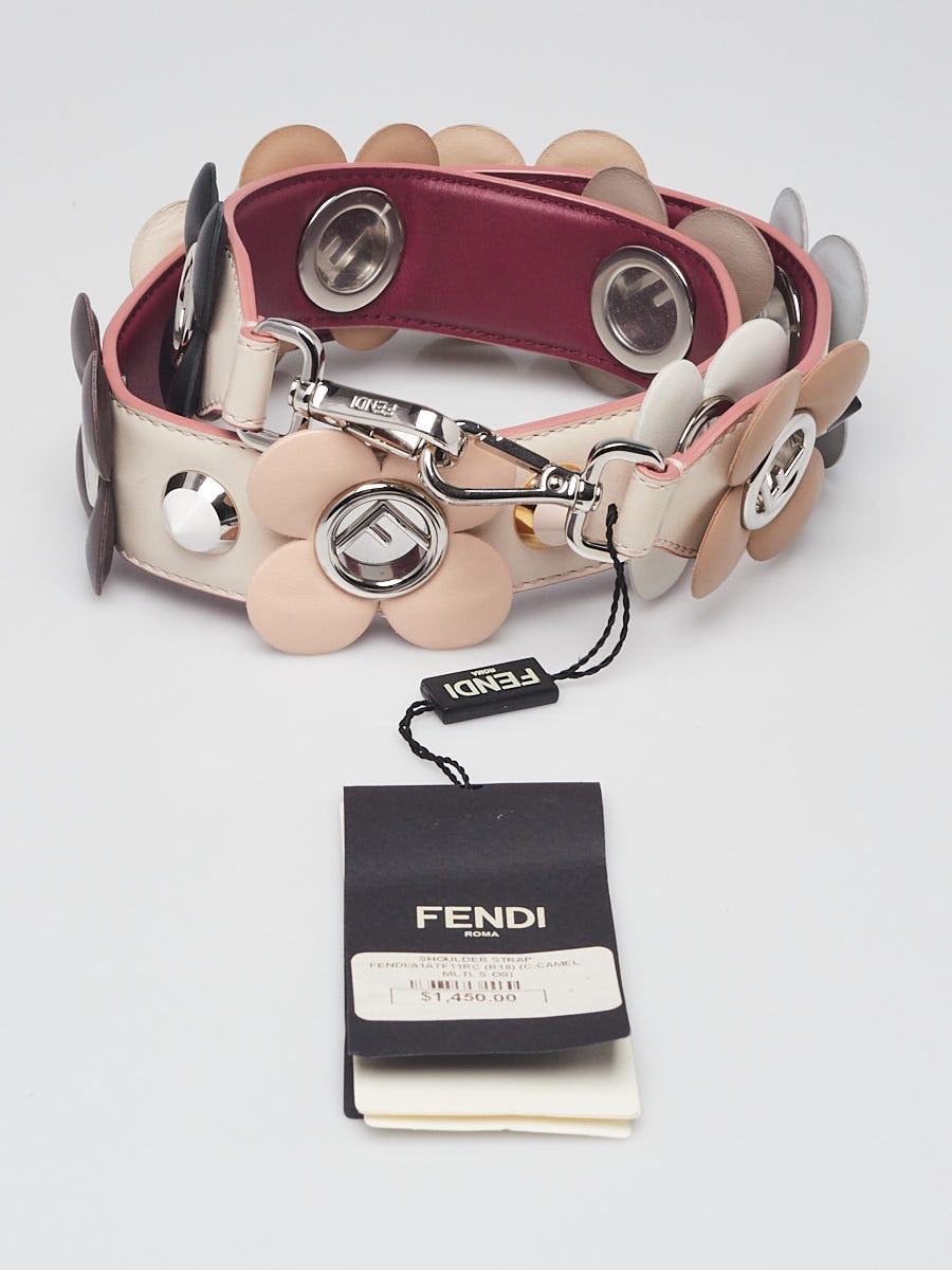 Fendi White Multicolor Leather Flower Strap You Shoulder Strap