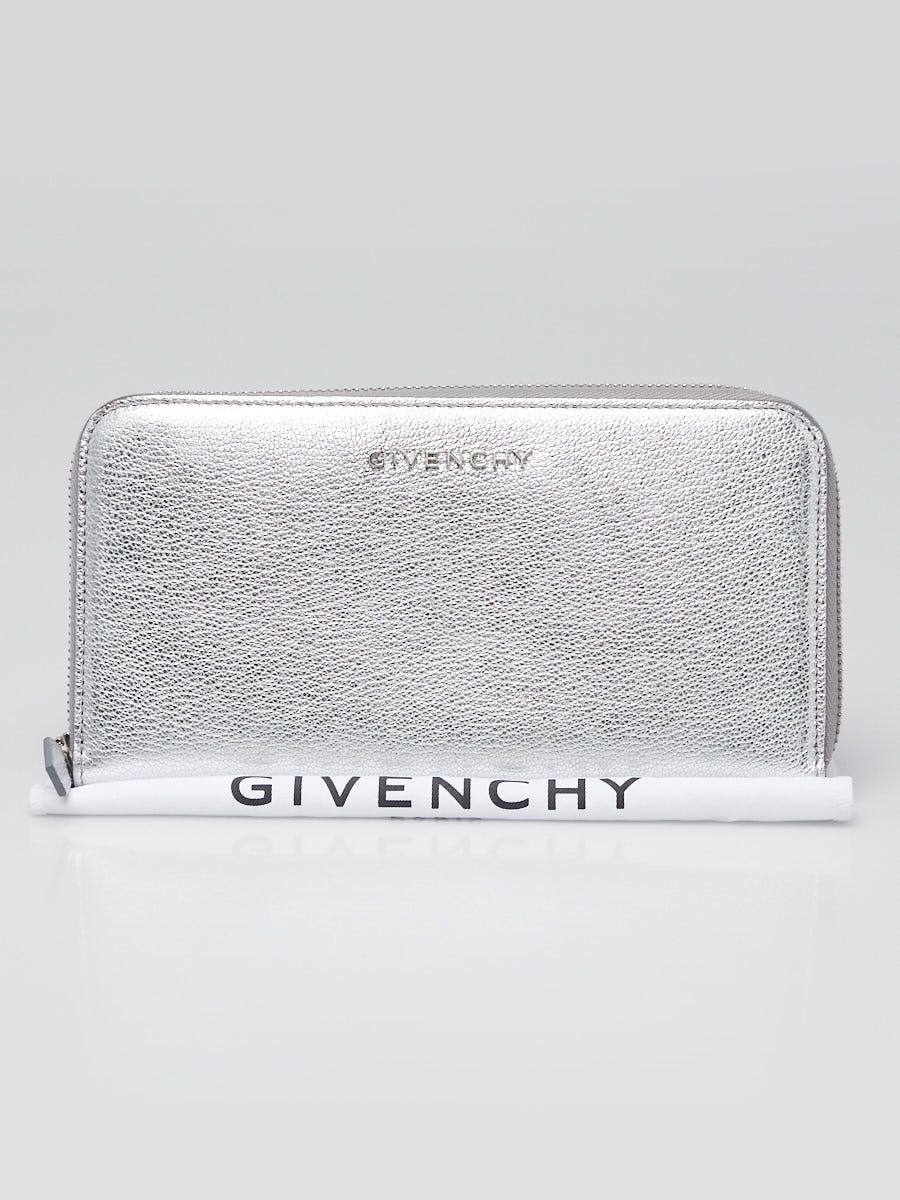 Givenchy Silver Metallic Leather Pandora Zip Around Wallet