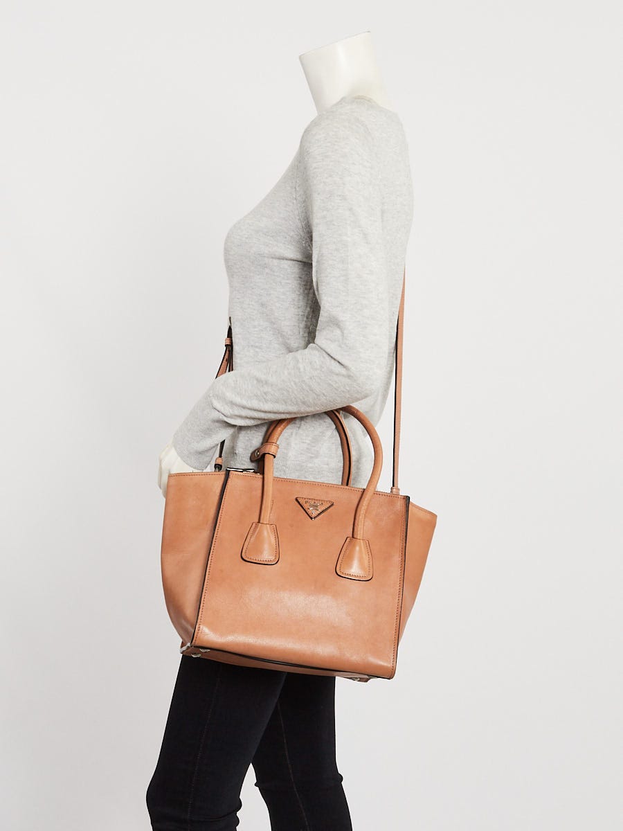 Prada Brown Calf Leather Twin Pocket Double Handle Tote Bag 