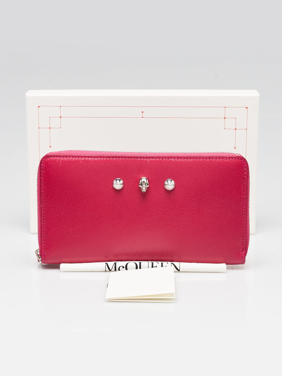 Alexander McQueen Pink Leather Skull Studded Zippy Wallet