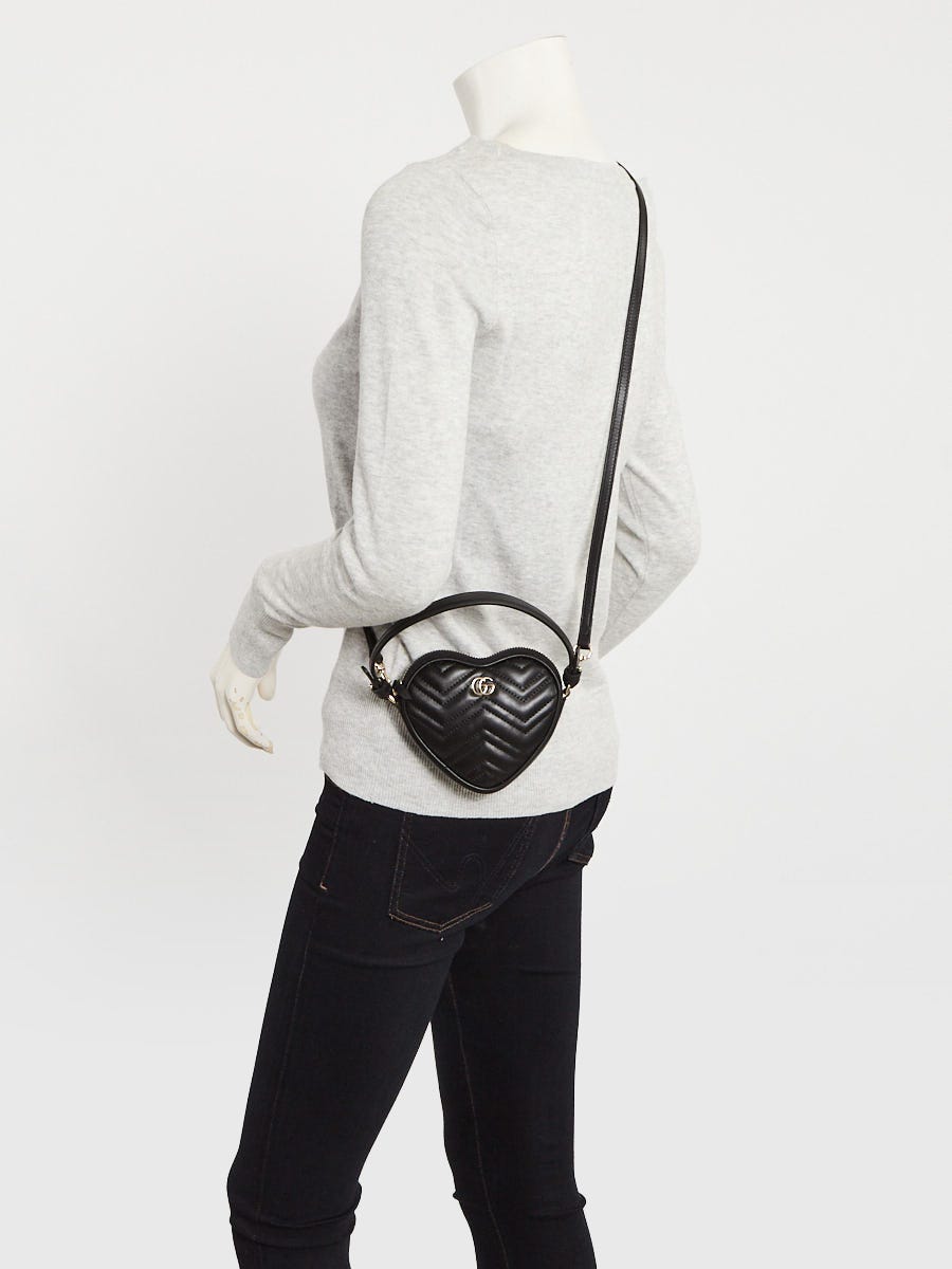 Gucci Black Quilted Leather Interlocking G Mini Heart Crossbody Bag