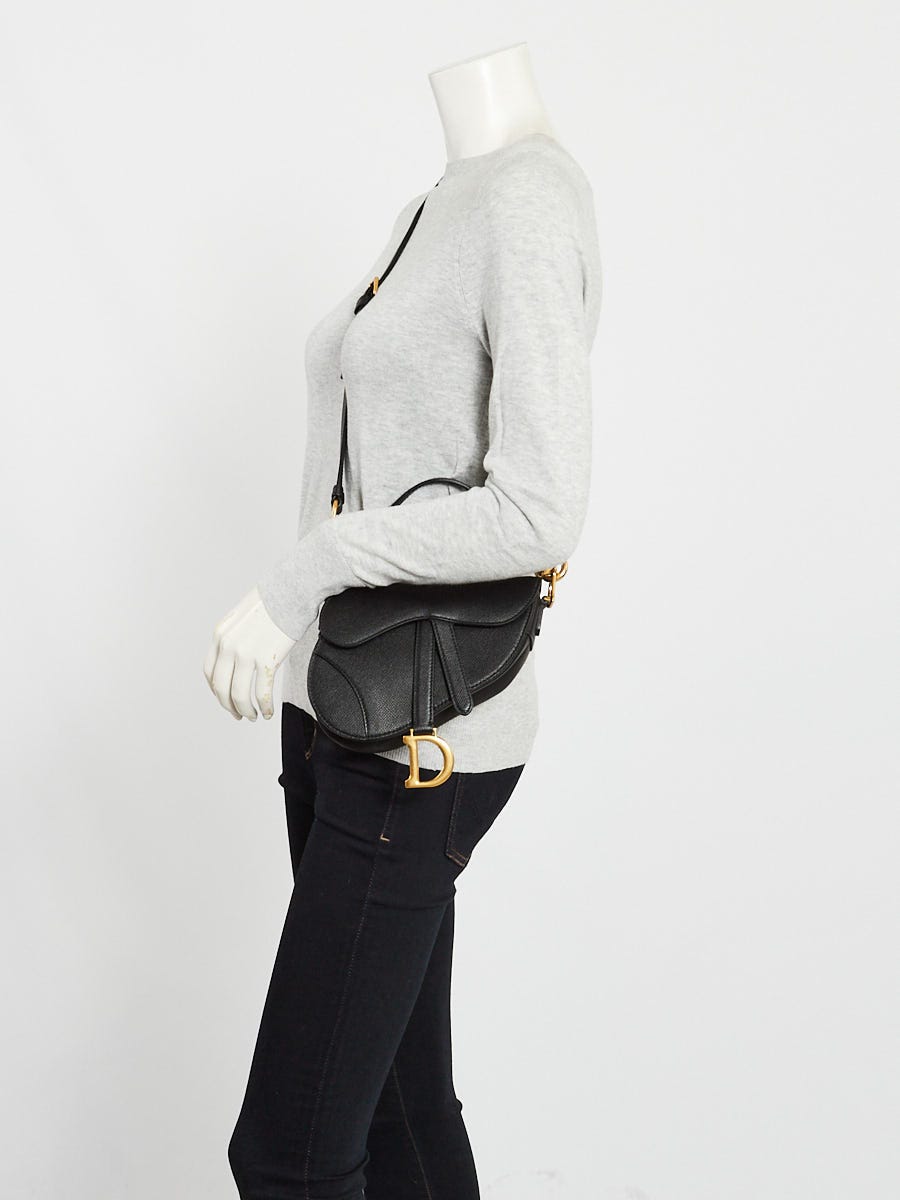 Christian Dior Black Grained Leather Mini Saddle Bag