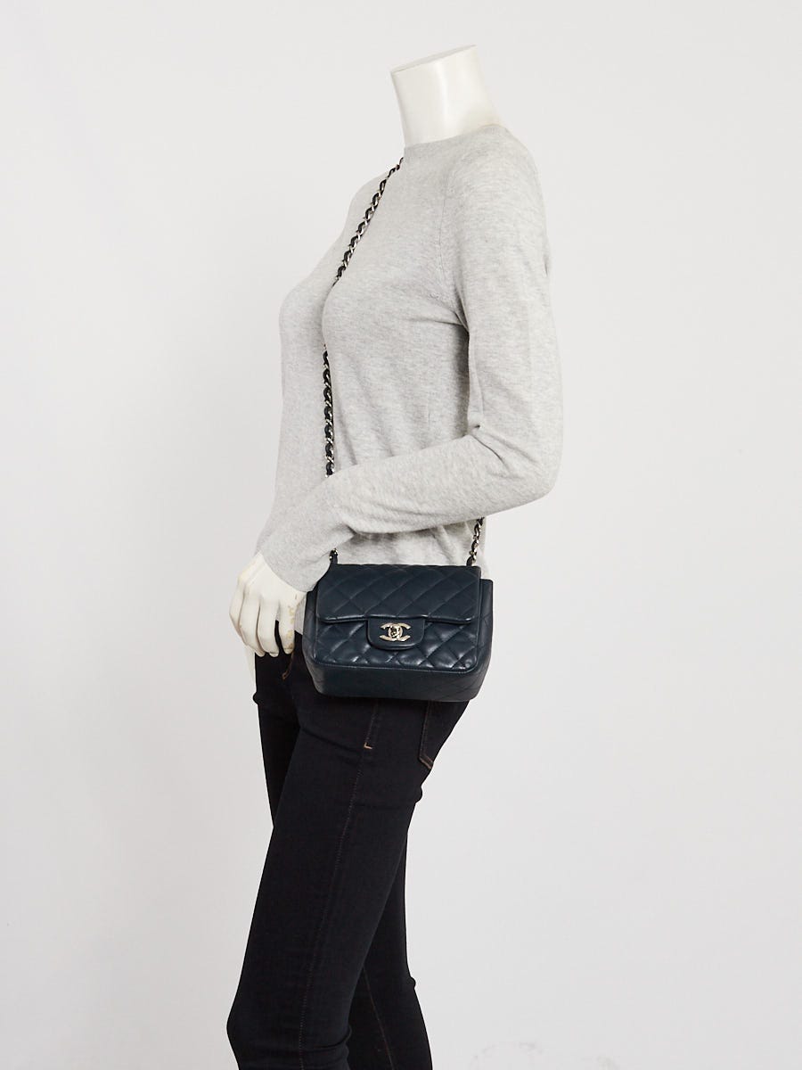 Chanel Blue Quilted Lambskin Leather Classic Square Mini Flap Bag
