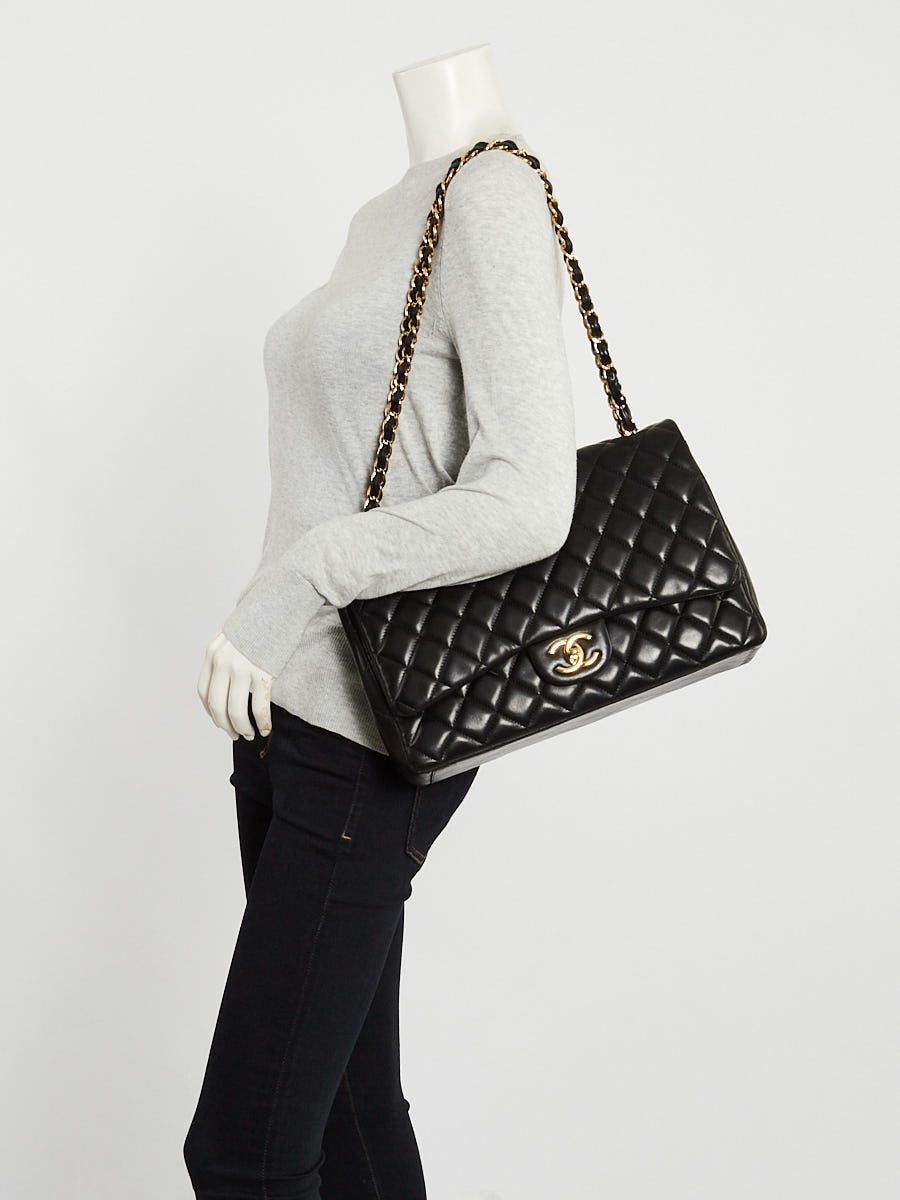 Chanel Black Quilted Lambskin Leather Classic Maxi Double Flap Bag
