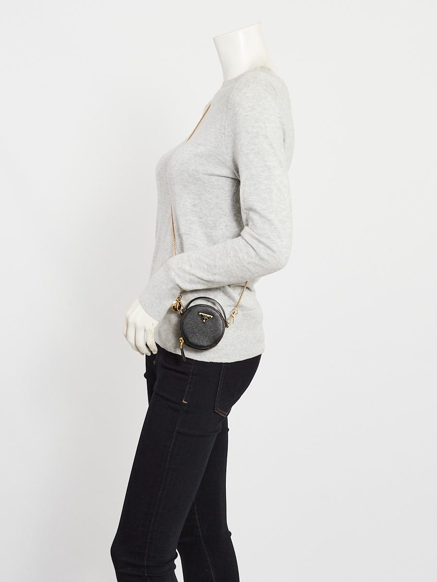 Prada Black Saffiano Leather Mini Round Crossbody Bag
