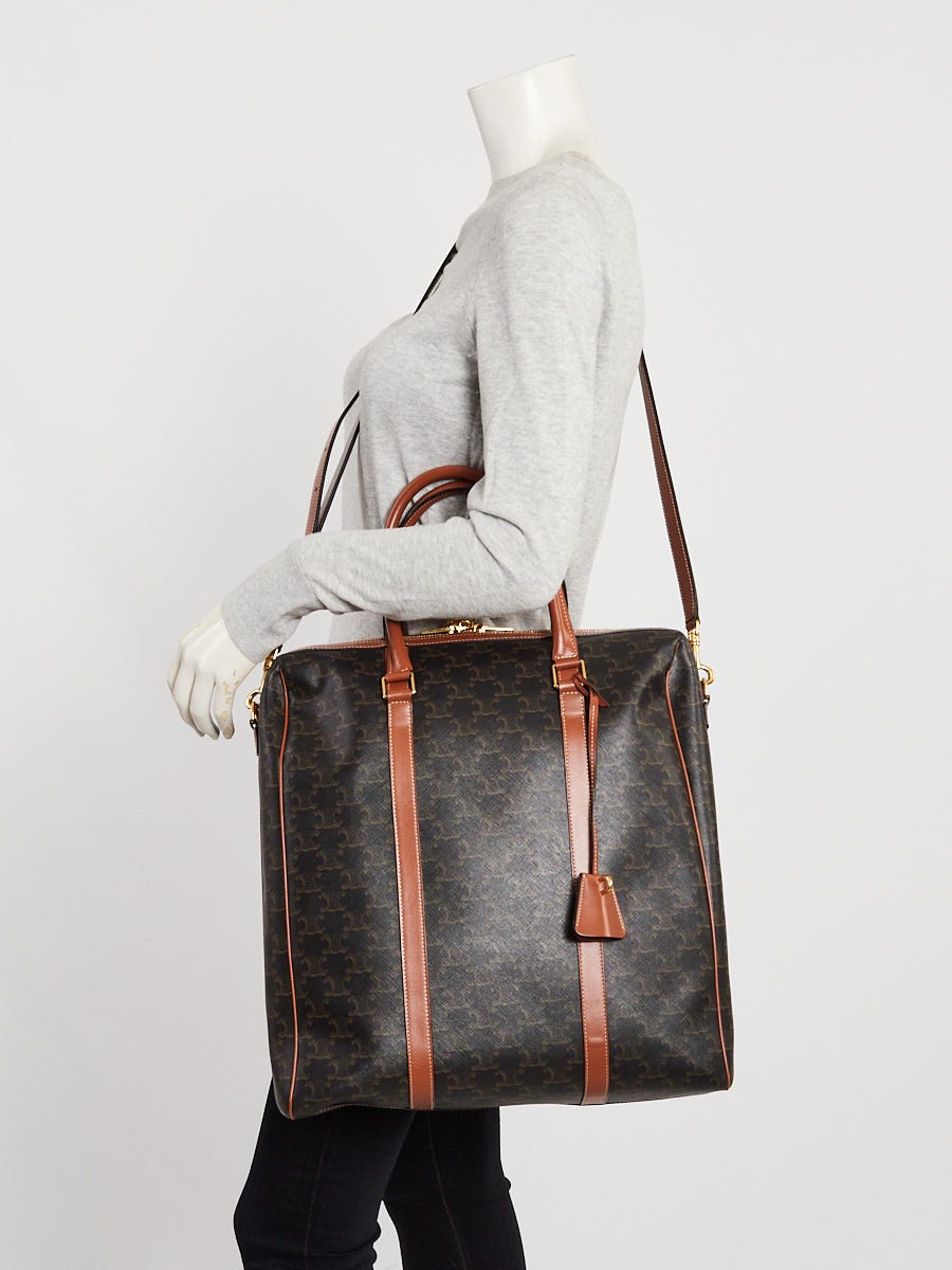 Celine Brown/Black Triomphe Coated Canvas Vertical Boston Bag