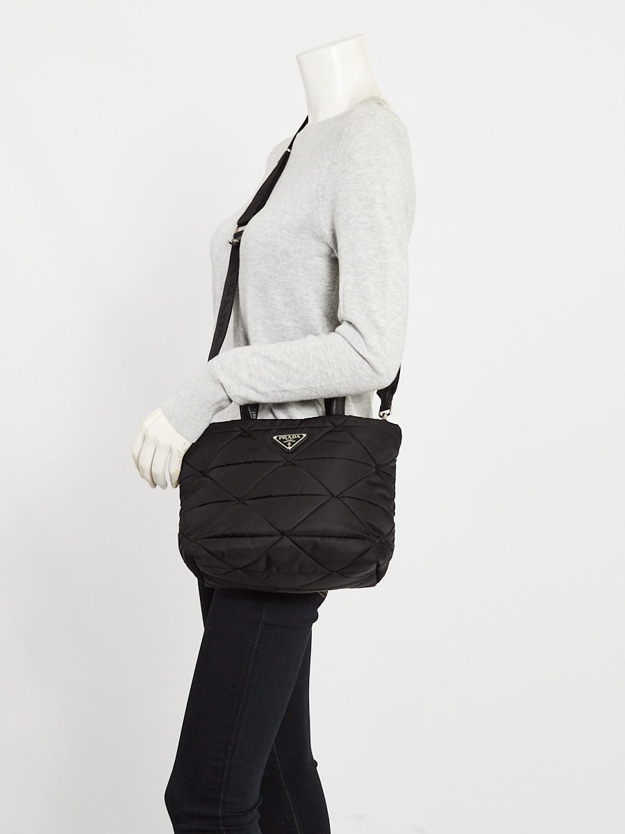 Prada Black Quilted Tessuto Re-Nylon Crossbody Tote Bag - 1BG373
