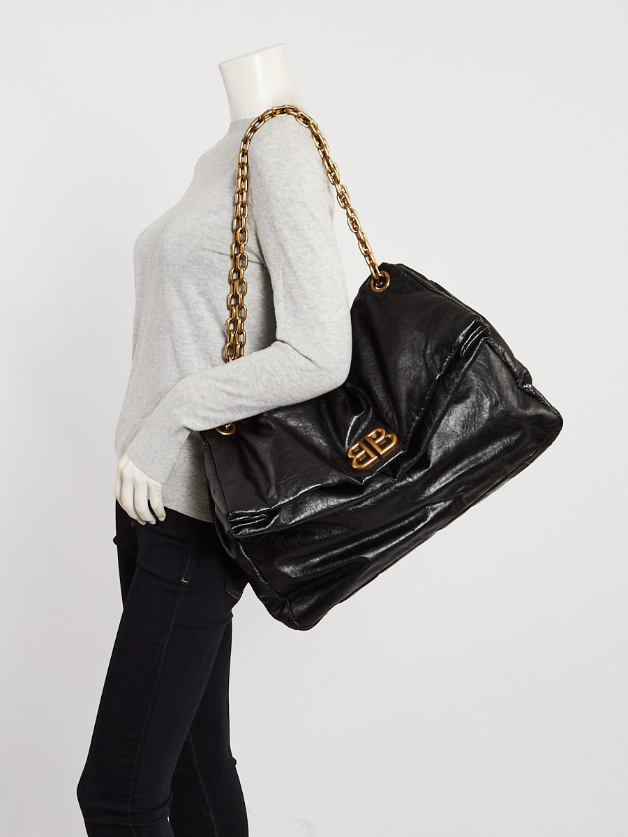 Balenciaga Black Padded Arena Calfskin Leather Monaco Large Shoulder Bag