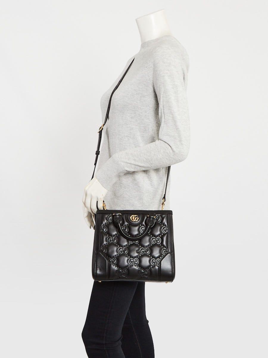 Gucci Black GG Stitched Leather Matelassè Mini Top Handle Tote Bag