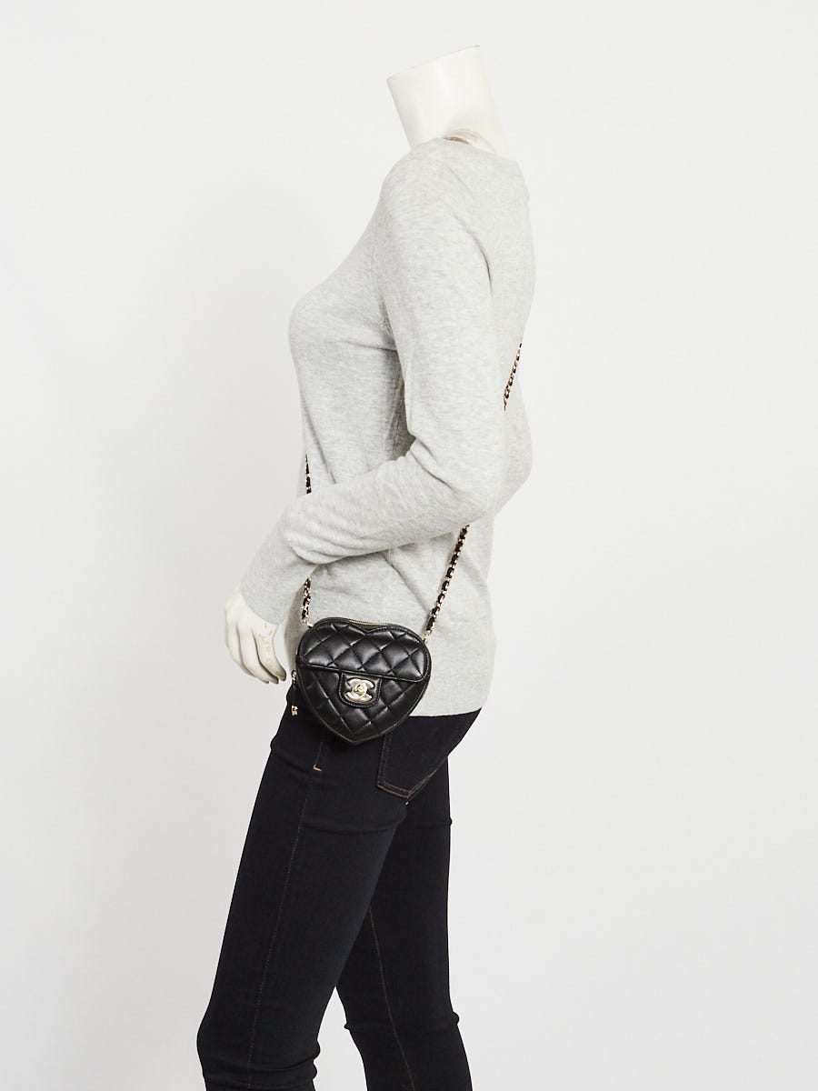 Chanel Black Quilted Lambskin Leather CC In Love Heart Clutch With Chain Bag