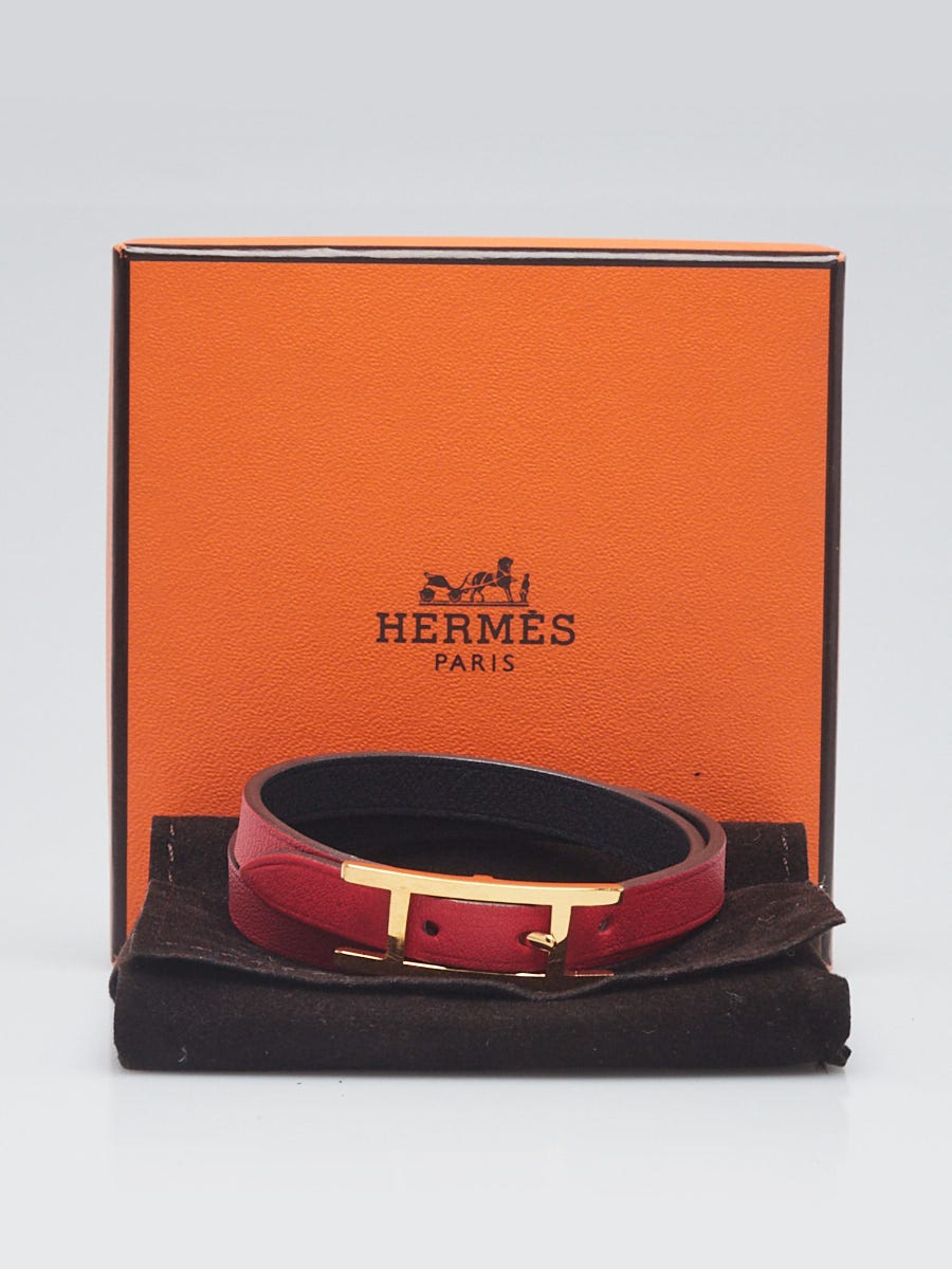 Hermes Red/Blue Swift Leather Be Hapi Double Tour Bracelet