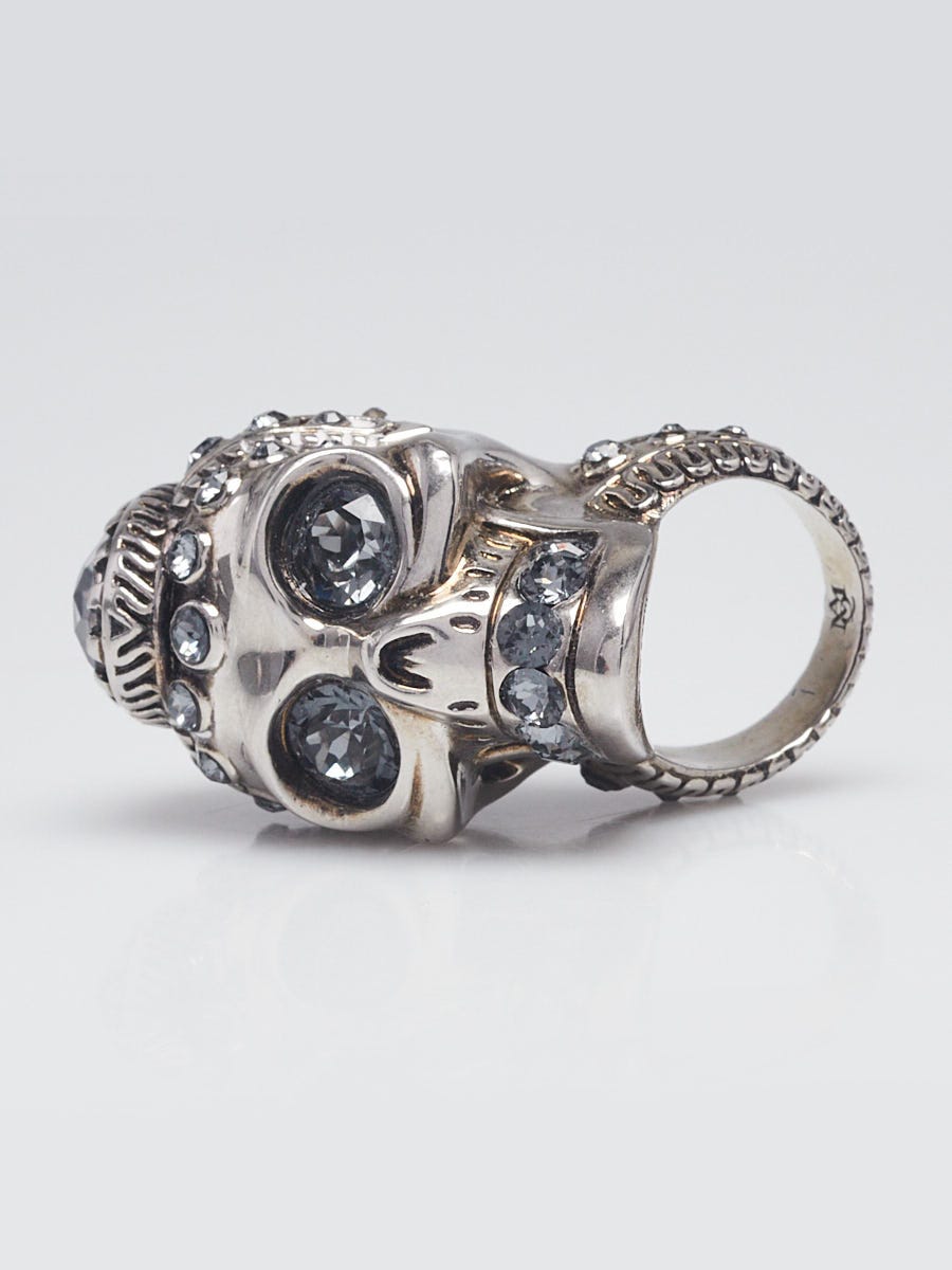 Alexander McQueen Sterling Silver Crystal Skull Ring Size 7
