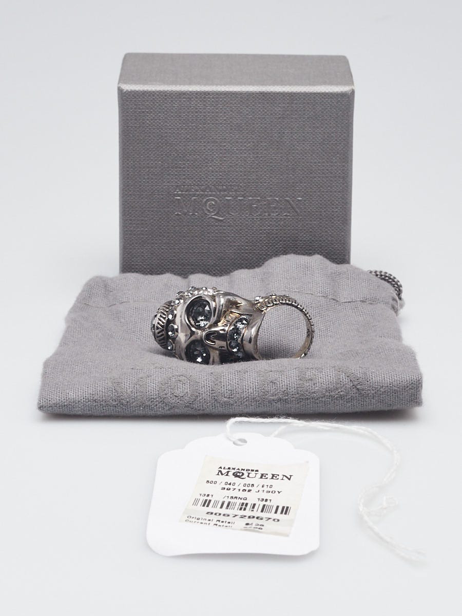 Alexander McQueen Sterling Silver Crystal Skull Ring Size 7