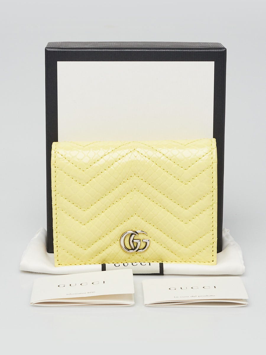 Gucci Yellow Quilted Snakeskin Marmont Card Case Wallet