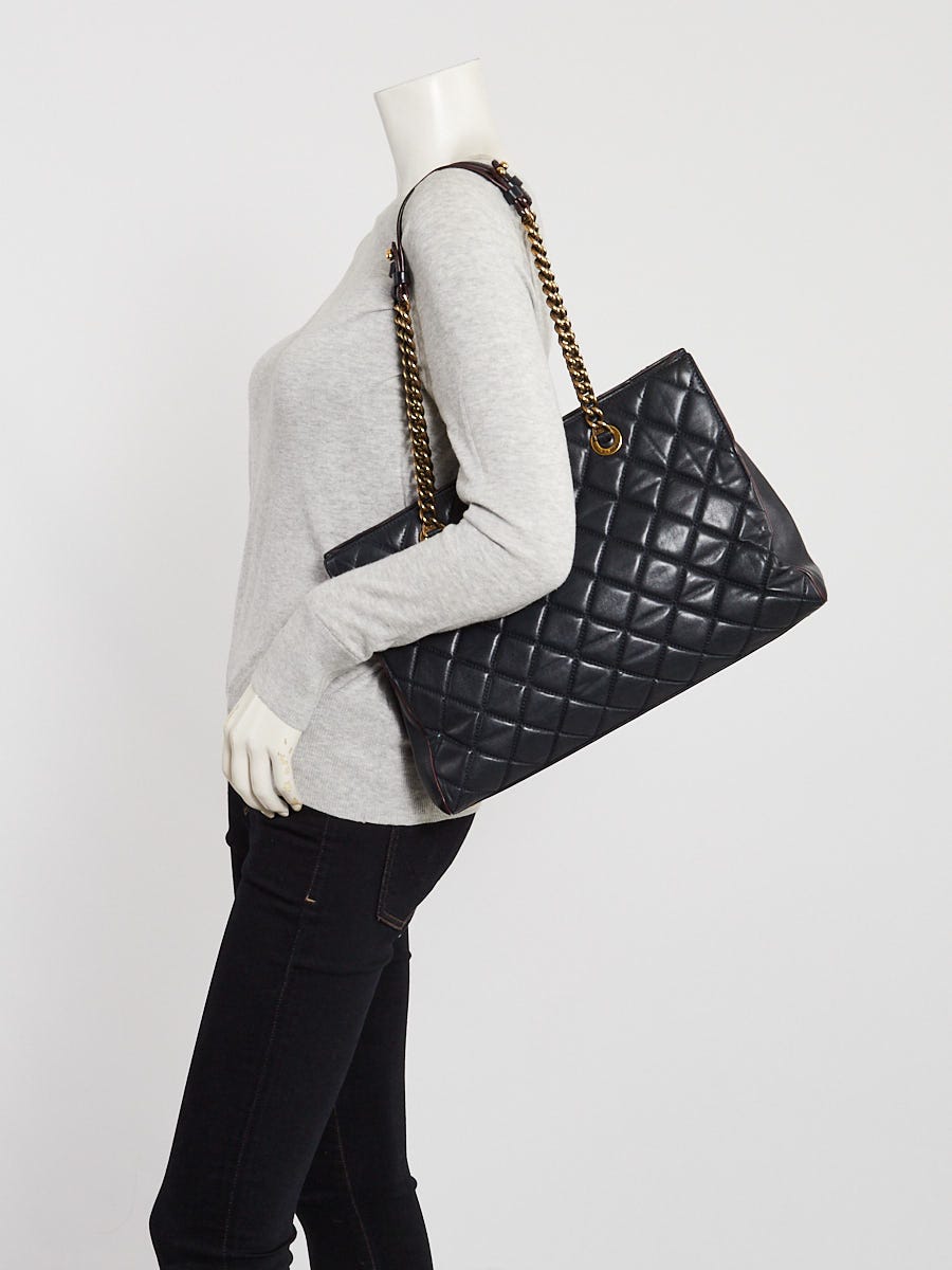 Chanel Dark Blue Quilted Lambskin Leather Perfect Edge Shopping Tote Bag
