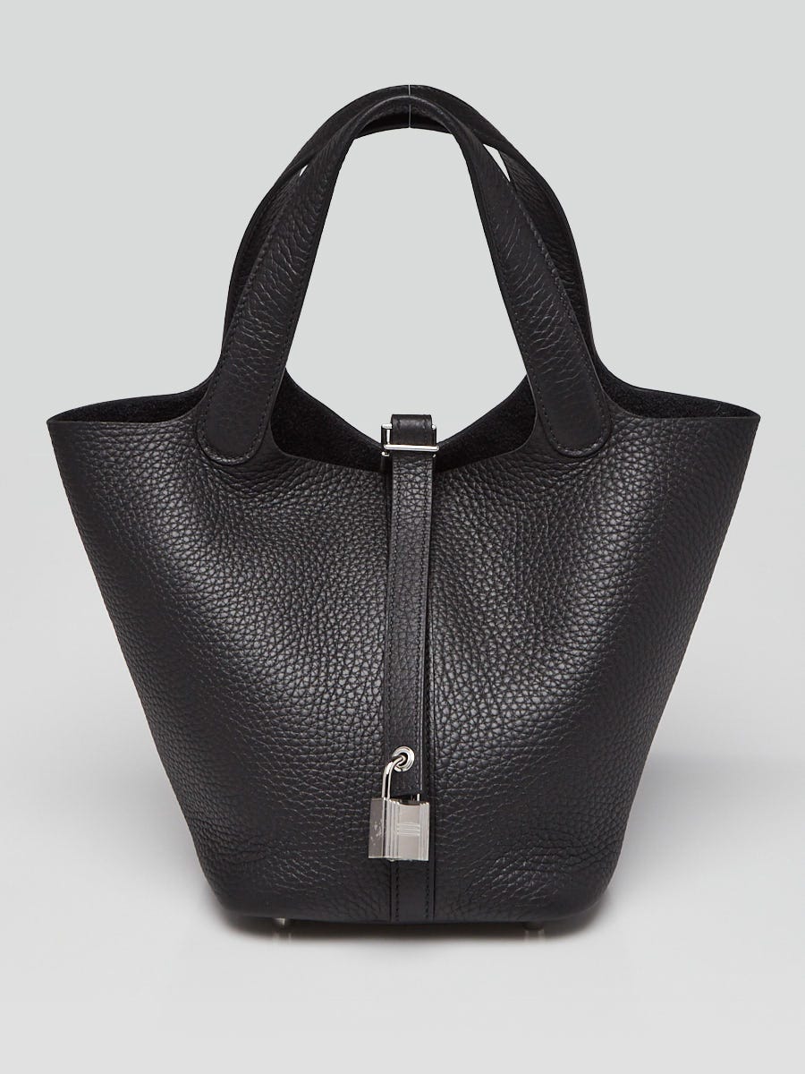 Hermes 18cm Black Clemence Leather Palladium Plated Picotin Lock Bag ...