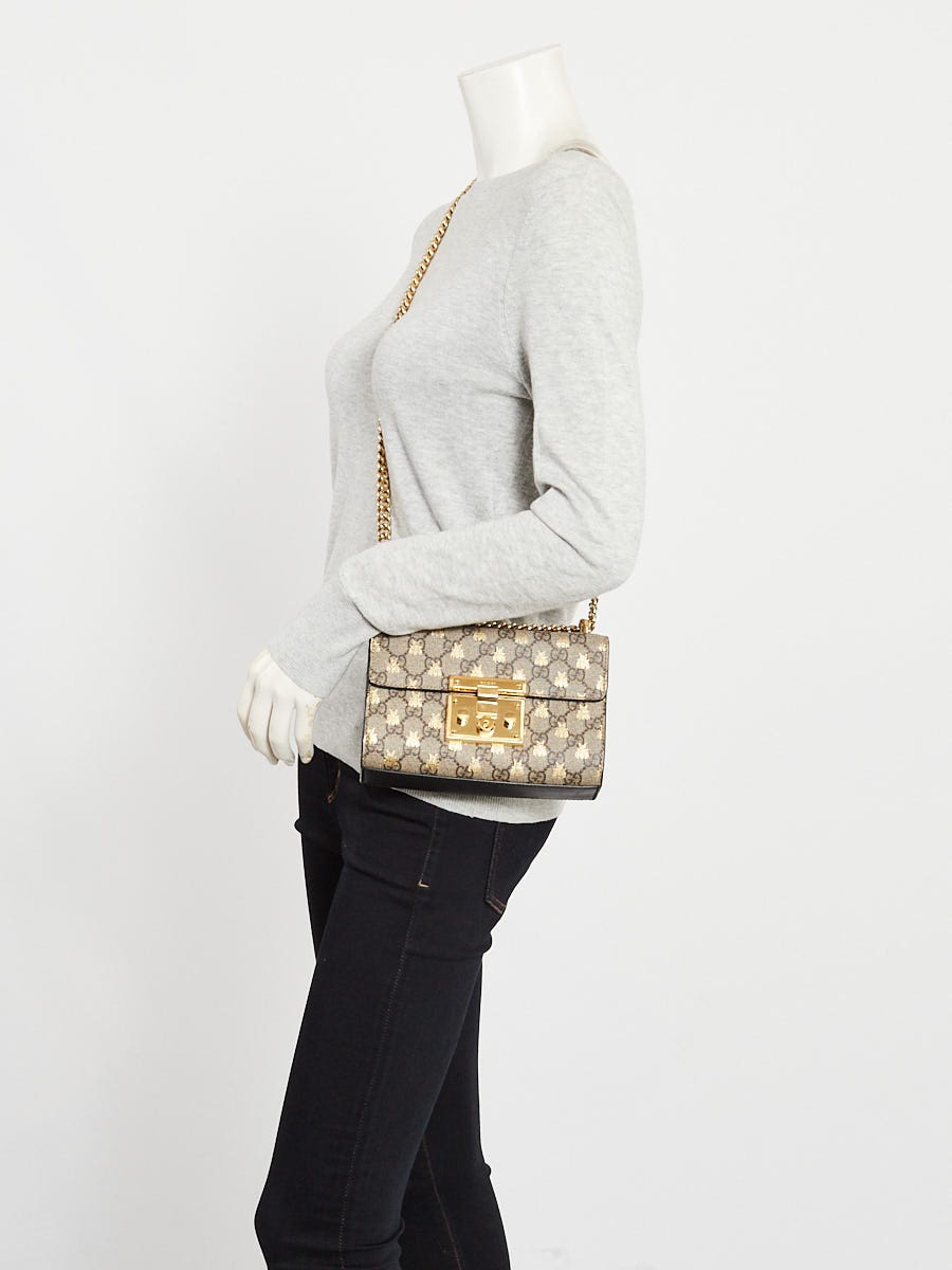 Gucci Beige/Ebony GG Supreme Bees Coated Canvas Padlock Small Shoulder Bag