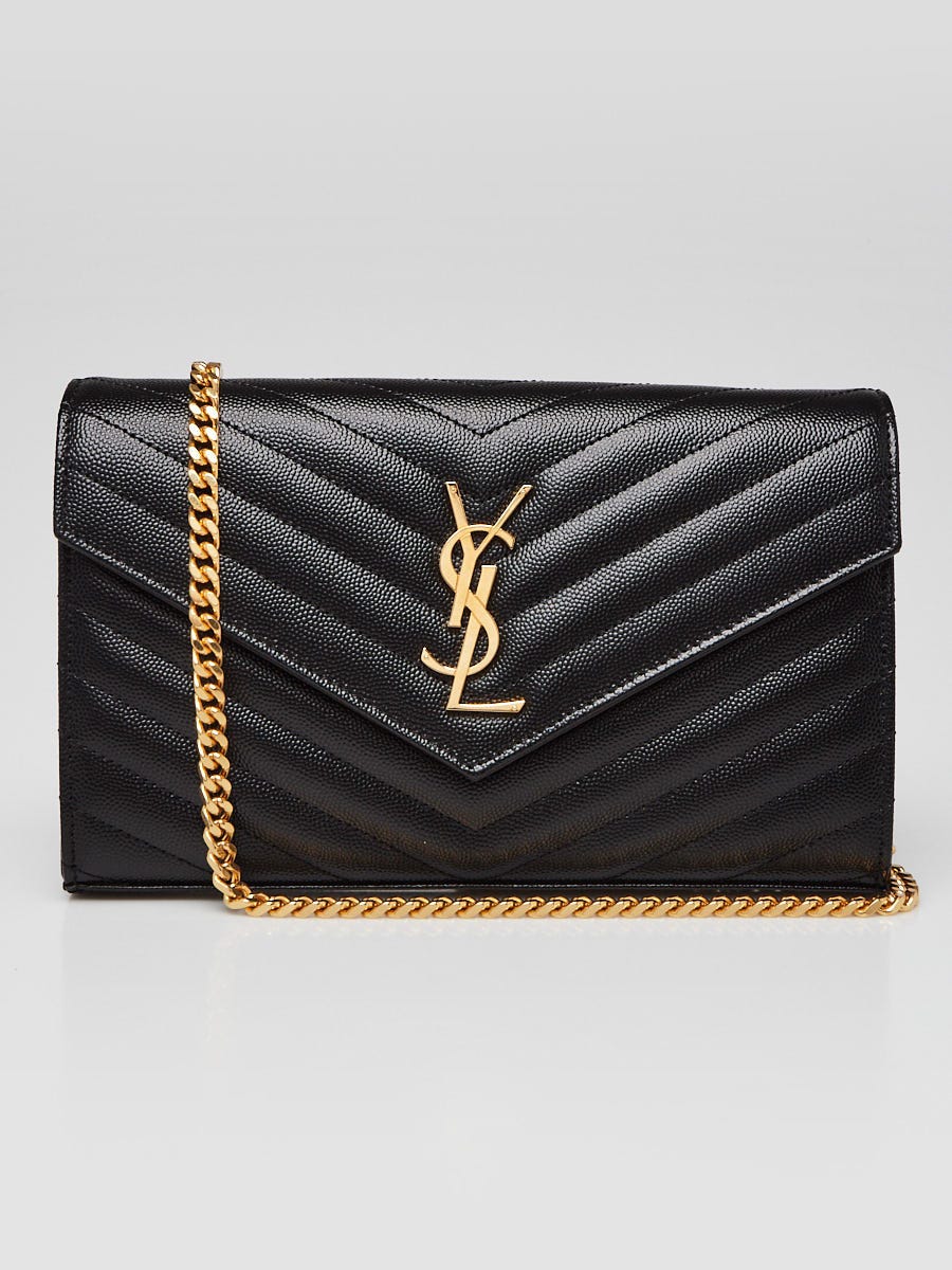 Yves Saint Laurent Black Chevron Quilted Grained Leather Medium ...