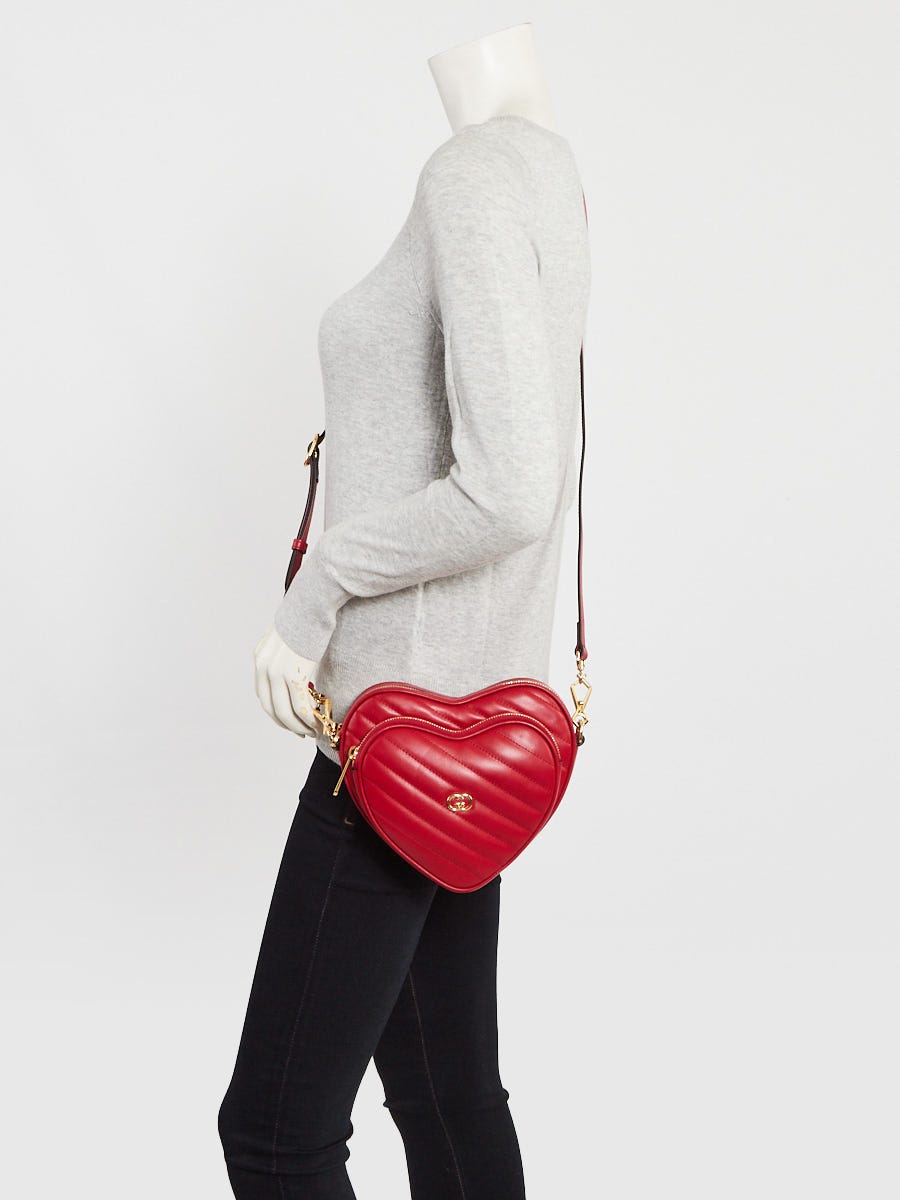 Gucci Red Quilted Leather Interlocking G Mini Heart Crossbody Bag
