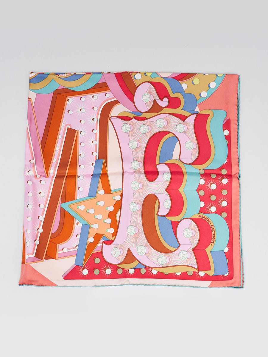 Hermes 90cm Rose Pale/Vet/Mauve Silk Hermes Électrique Dimitri