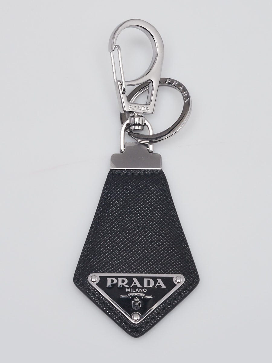 Prada Black Saffiano Leather Logo Key Chain and Bag Charm