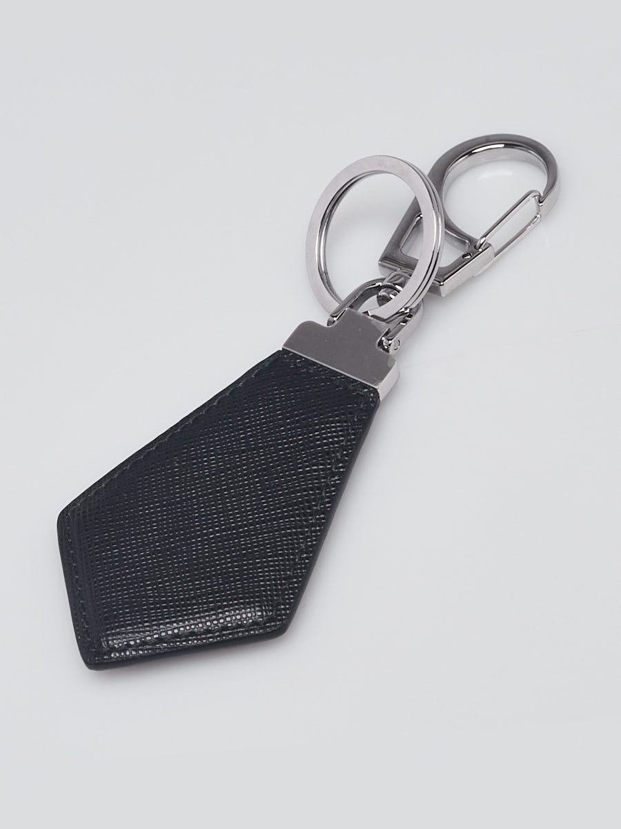 Prada Black Saffiano Leather Logo Key Chain and Bag Charm