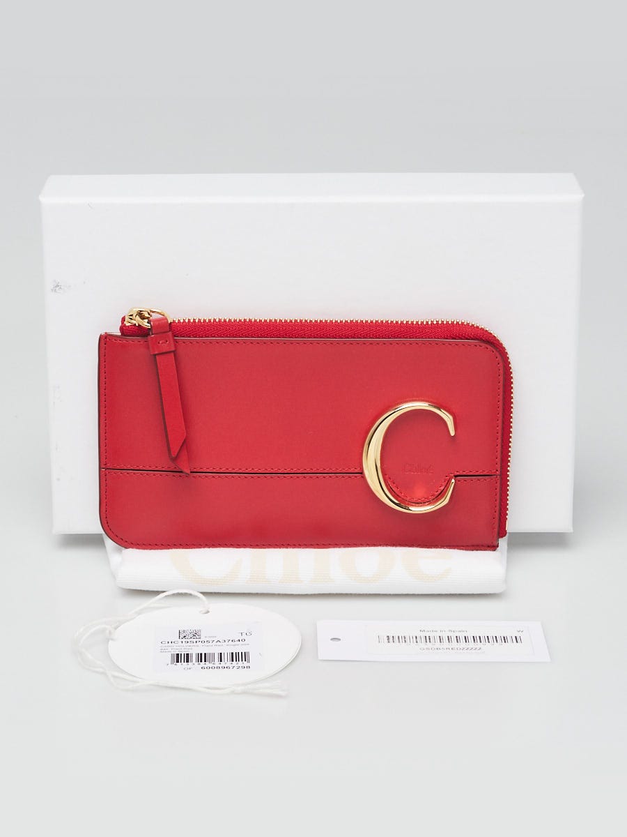 Chloe Red Leather C Card Holder Wallet