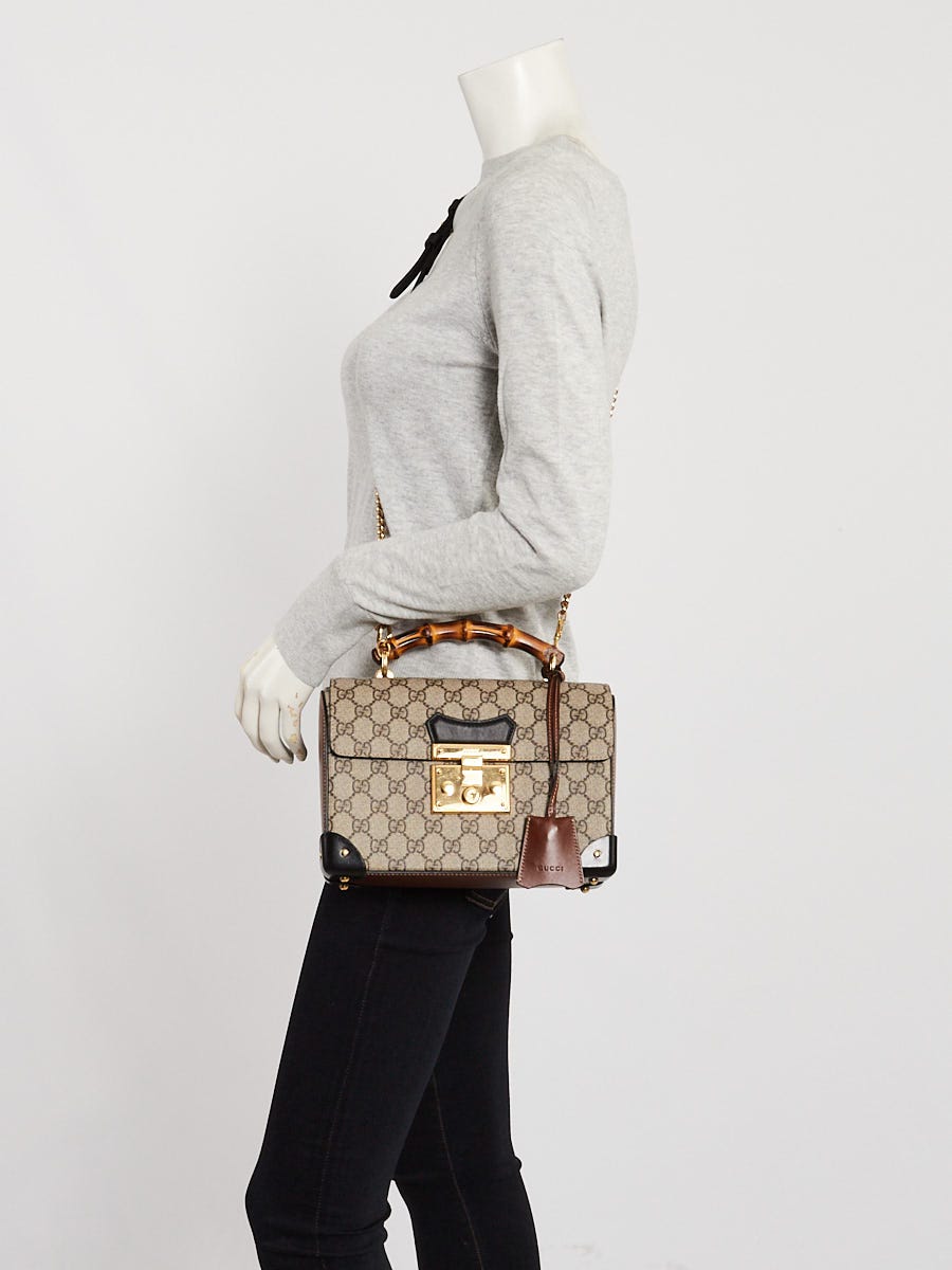 Gucci Beige/Ebony GG Supreme Canvas Small Padlock Bamboo Bag