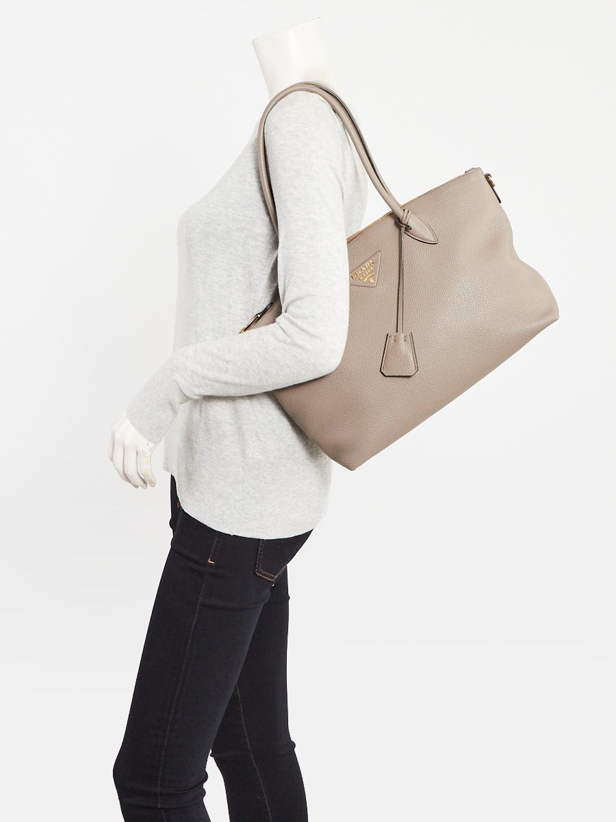 Prada Argilla Vitello Daino Soft Leather Zip Tote Bag 1BG627