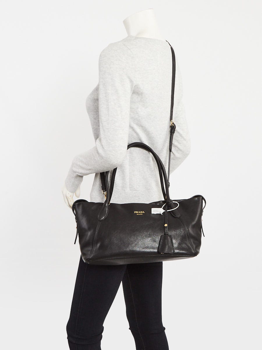 Prada Black Glace Calfskin Leather Ouvert Large Tote Bag 1BG661