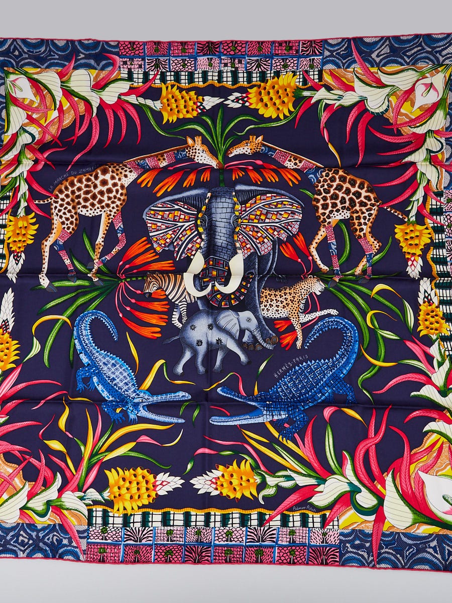 Hermes 90cm Blue/Multicolor Silk Le Marche Du Zambeze Ardmore