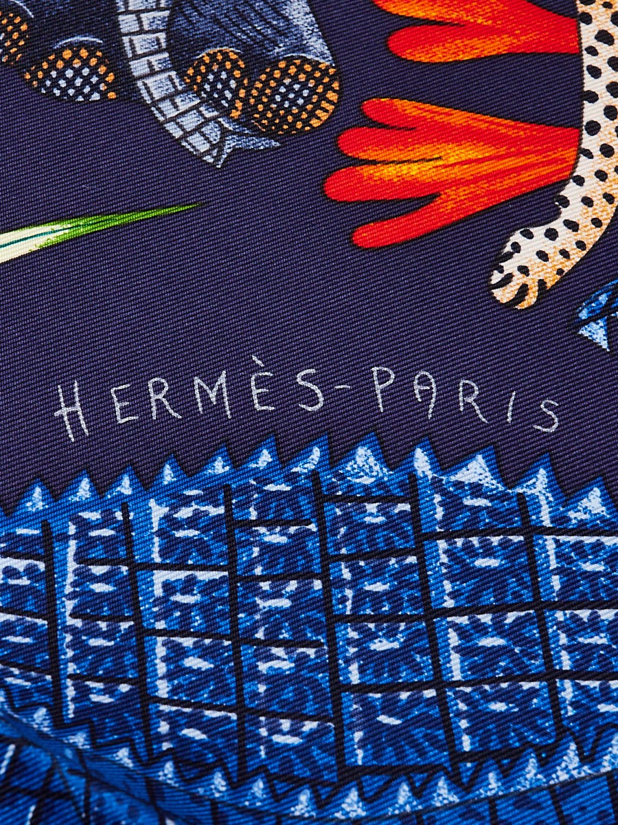 Hermes 90cm Blue/Multicolor Silk Le Marche Du Zambeze Ardmore