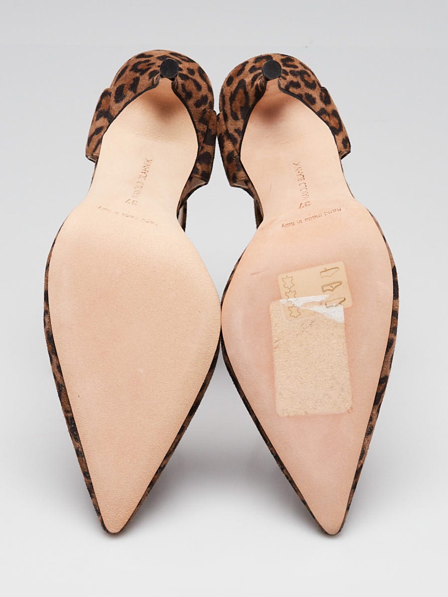 Manolo Blahnik Leopard Print Suede Ankle Laced Lara 105 Pumps Size 6.5/37