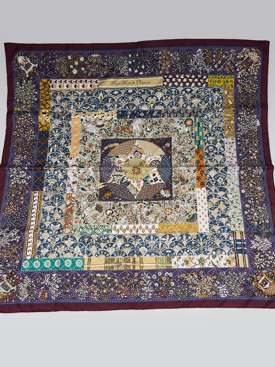 Hermes 90cm Purple/Blue Pique Fleuri De Provence Silk Square Scarf