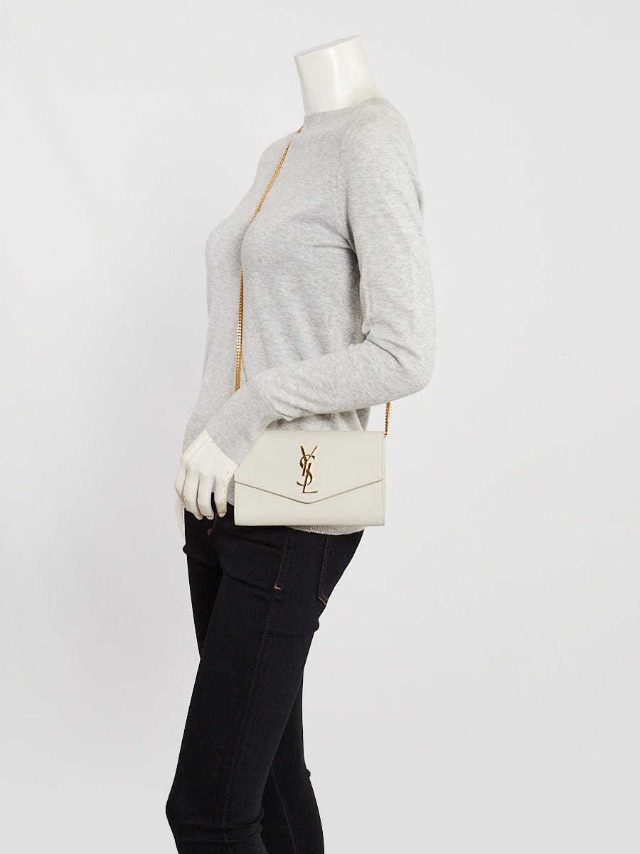 Yves Saint Laurent Crema Pebbled Leather Uptown Wallet on Chain Bag